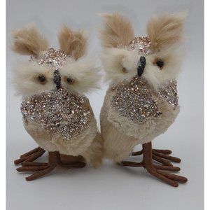 2 Standing Owls Plush Shimmer Kaemingk Sparkly Pair Couple Rose Gold